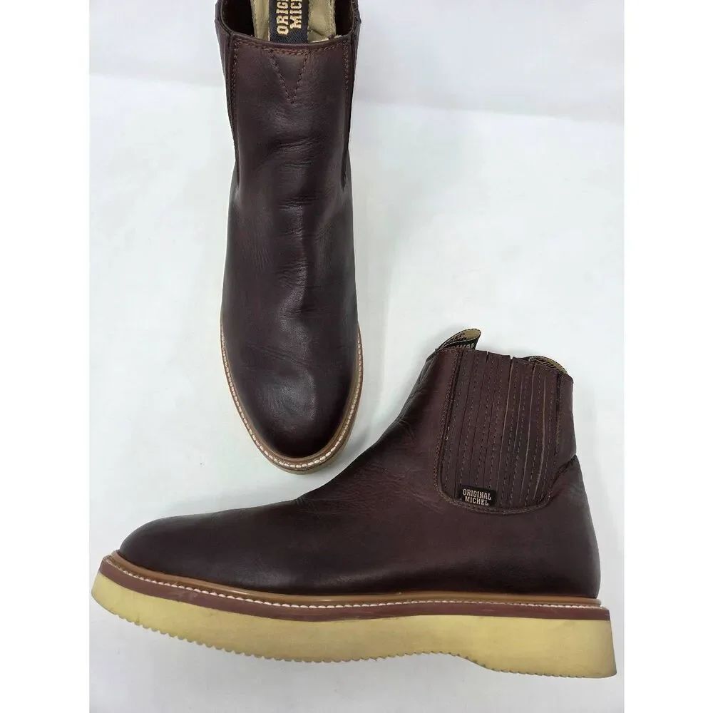 ORIGINAL MICHEL BROWN LEATHER SHORT ANKLE PULL ON WORK BOOTS SOFT TOE MENS 11